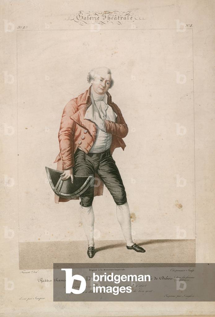 Mr Dazincourt in the role of Dubois at the Theatre Francais (coloured engraving)