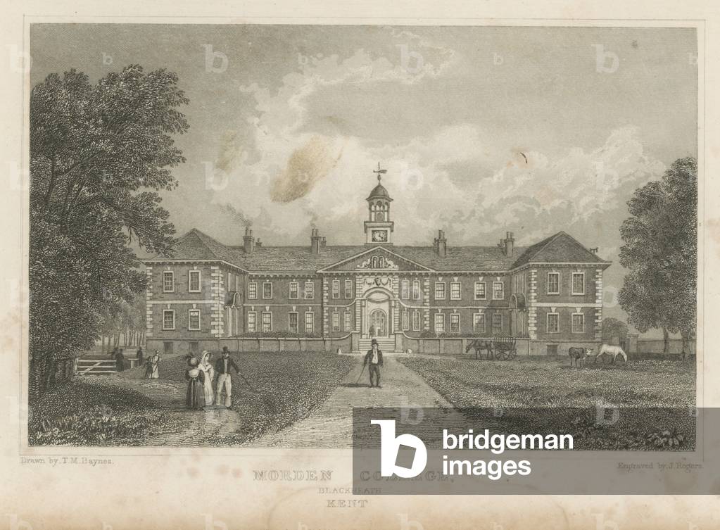 People in the grounds of Morden College (engraving)