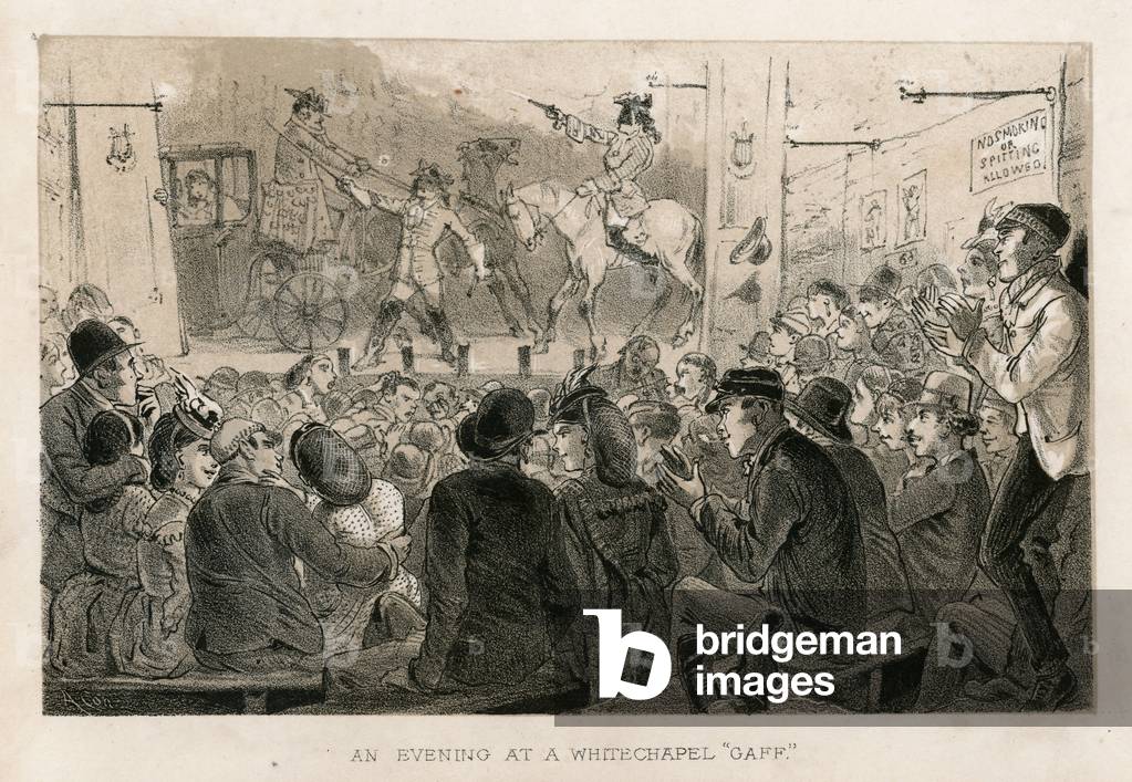 An evening at a Whitechapel Gaff.  Dick Turpin (engraving)
