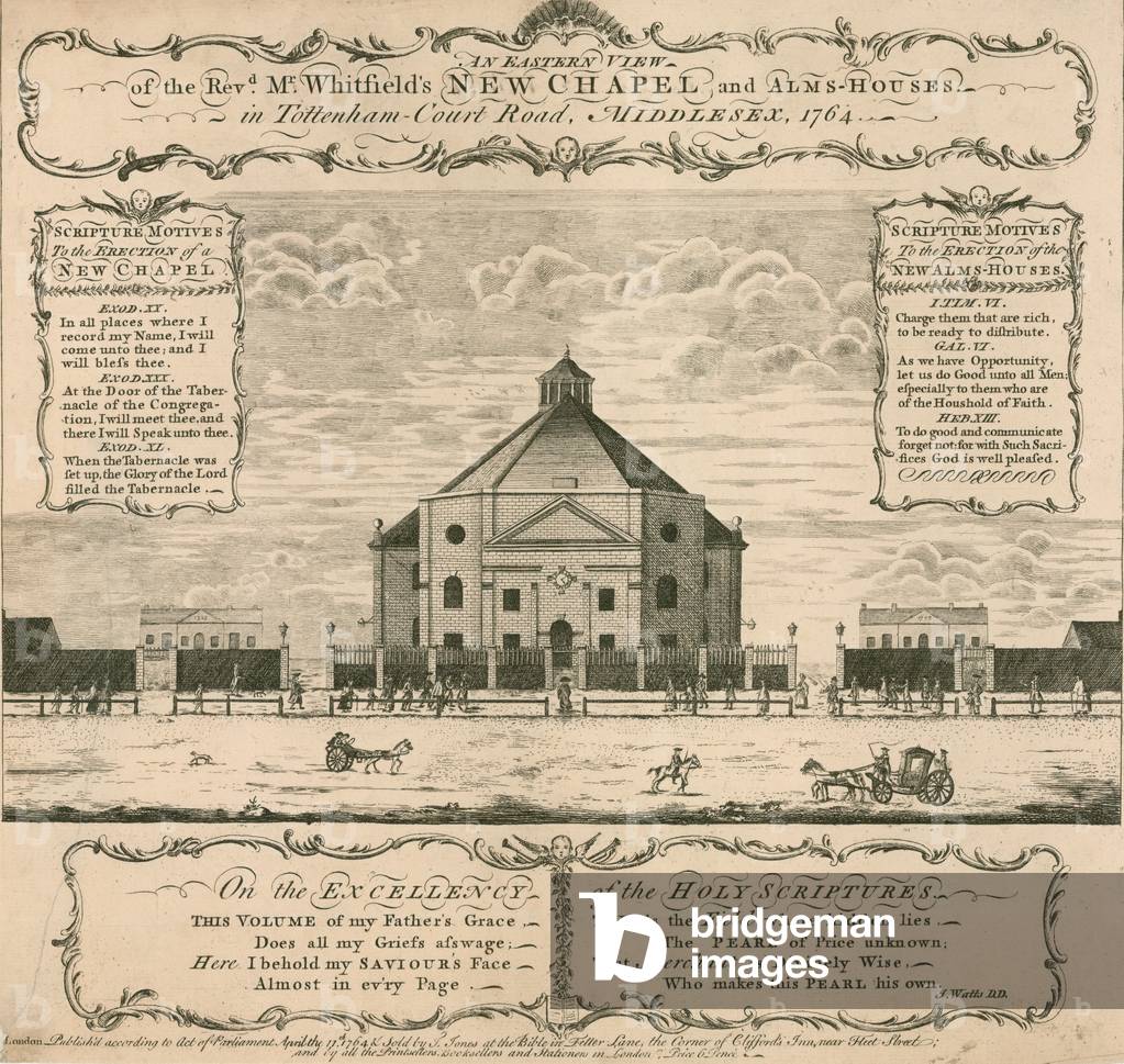 George Whitfield's new Chapel and Alms-Houses in Tottenham Court Road, London, 1764 (engraving)