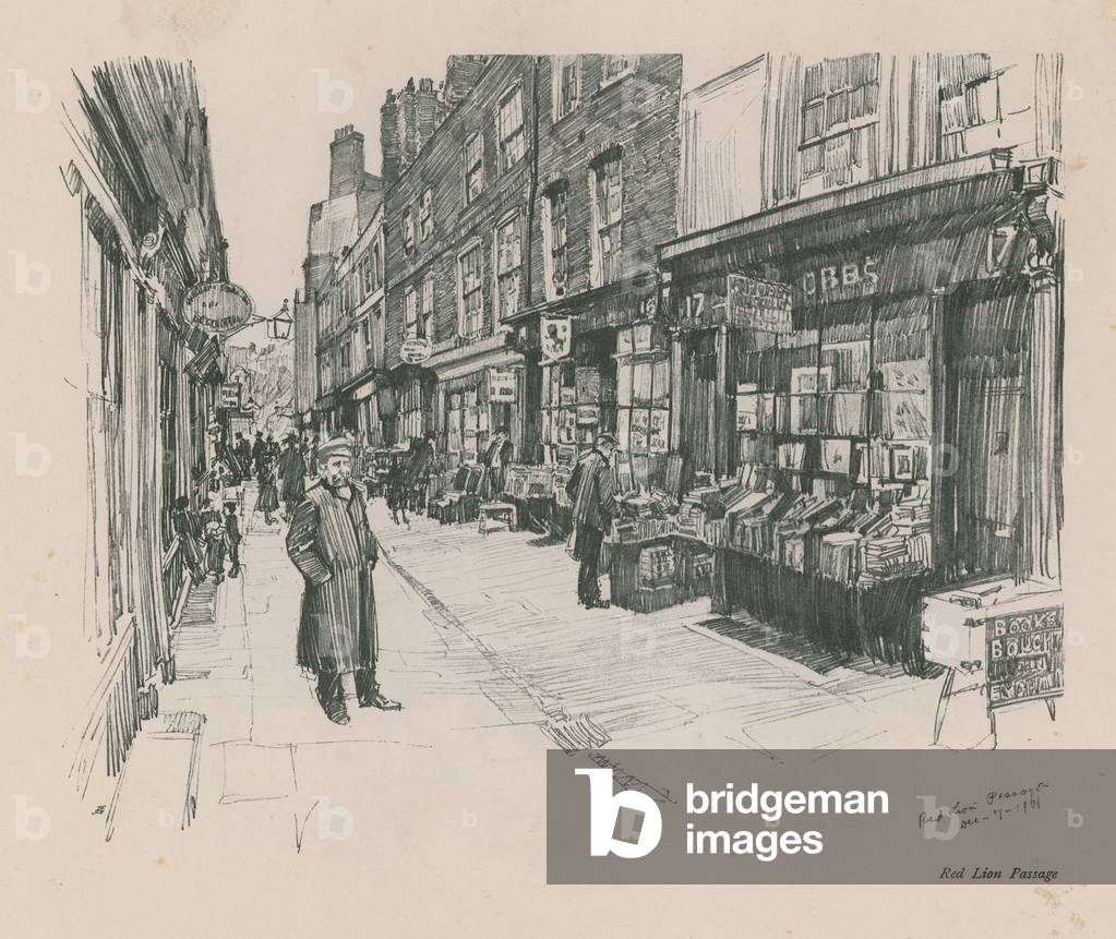 Booksellers shops on Red Lion Passage (engraving)