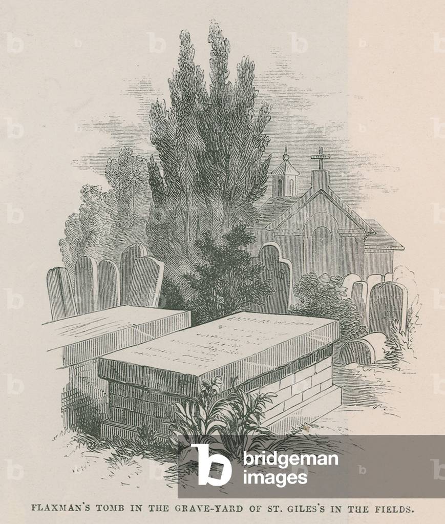 The tomb of John Flaxman in the graveyard of St Giles's in the Fields (engraving)