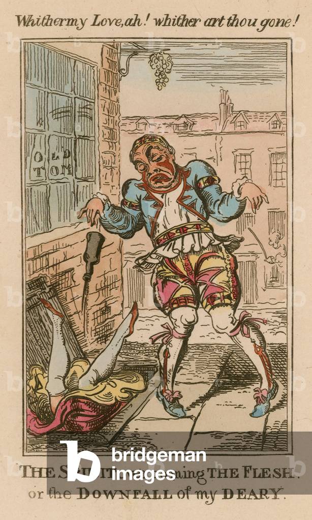 The Spirit overcoming the flesh or the downfall of my deary (coloured engraving)