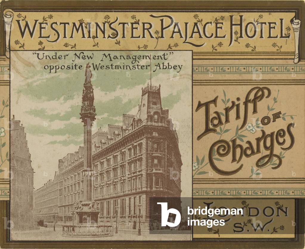 Westminster Palace Hotel Tariff of Charges (coloured engraving)