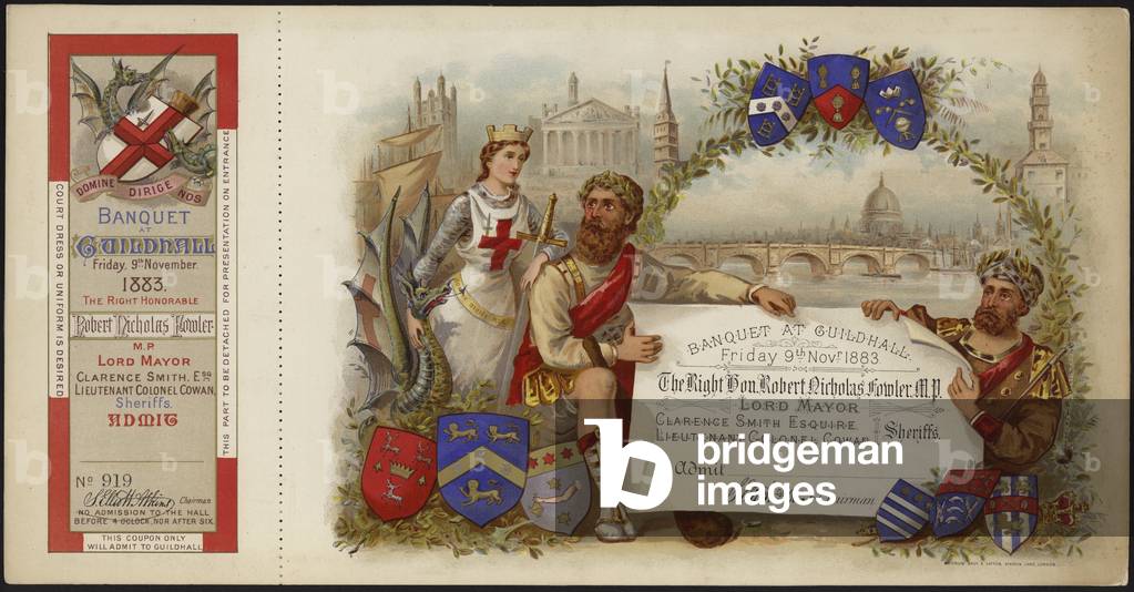 Ticket to a banquet at Guildhall (colour litho)