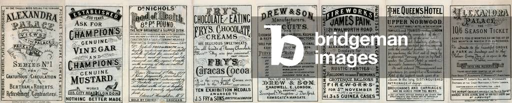 Alexandra Palace - Advertisements on back on brochure (engraving)
