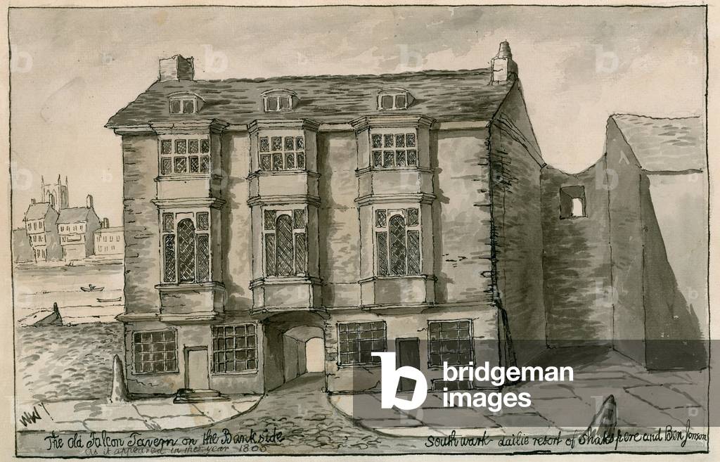 The Old Falcon Tavern on the Bank side, as it appeared in the year 1805 (engraving)