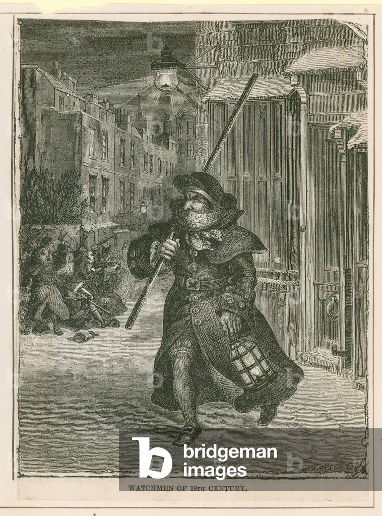Watchmen of the 18th century (engraving)
