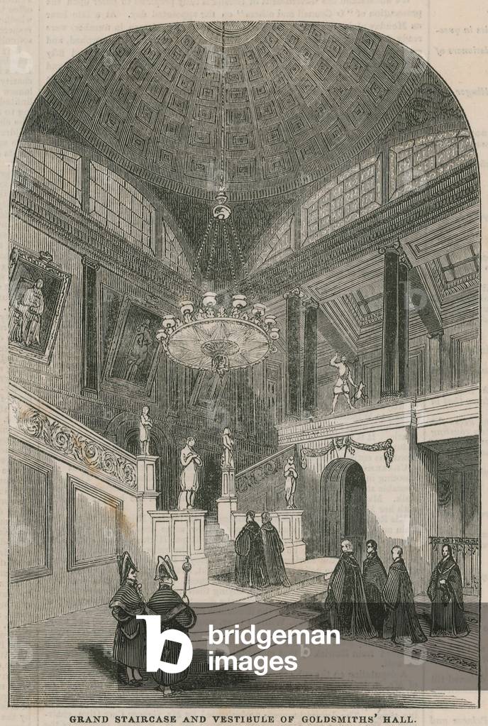 Grand staircase and vestibule of Goldsmiths' Hall (engraving)