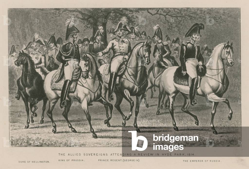 The Allied Sovereigns attending a review in Hyde Park, 1814 (engraving)