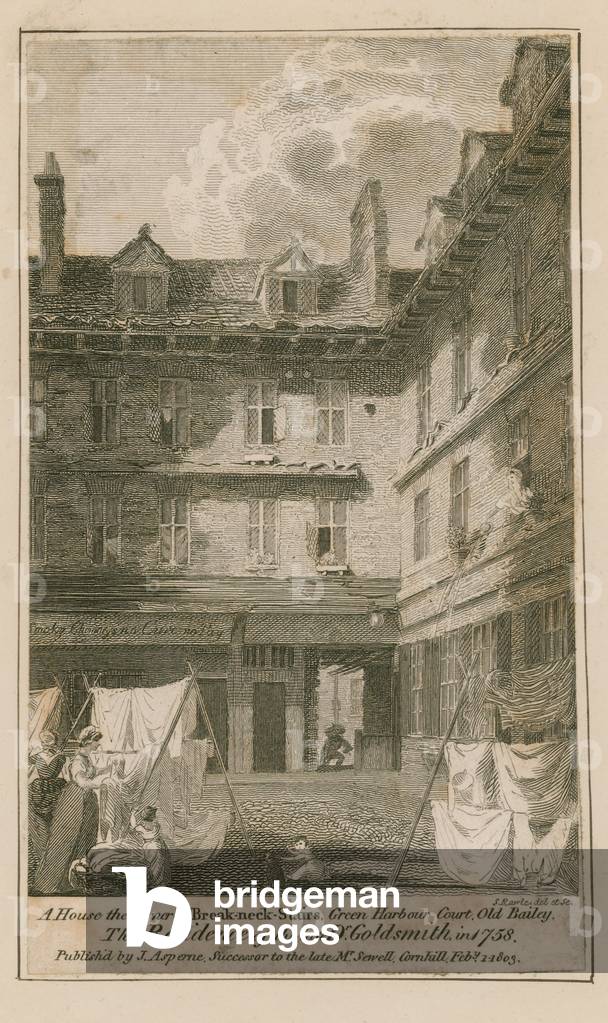 A house on the corner of Breakneck Stairs, Green Harbour Court, Old Bailey, London (engraving)