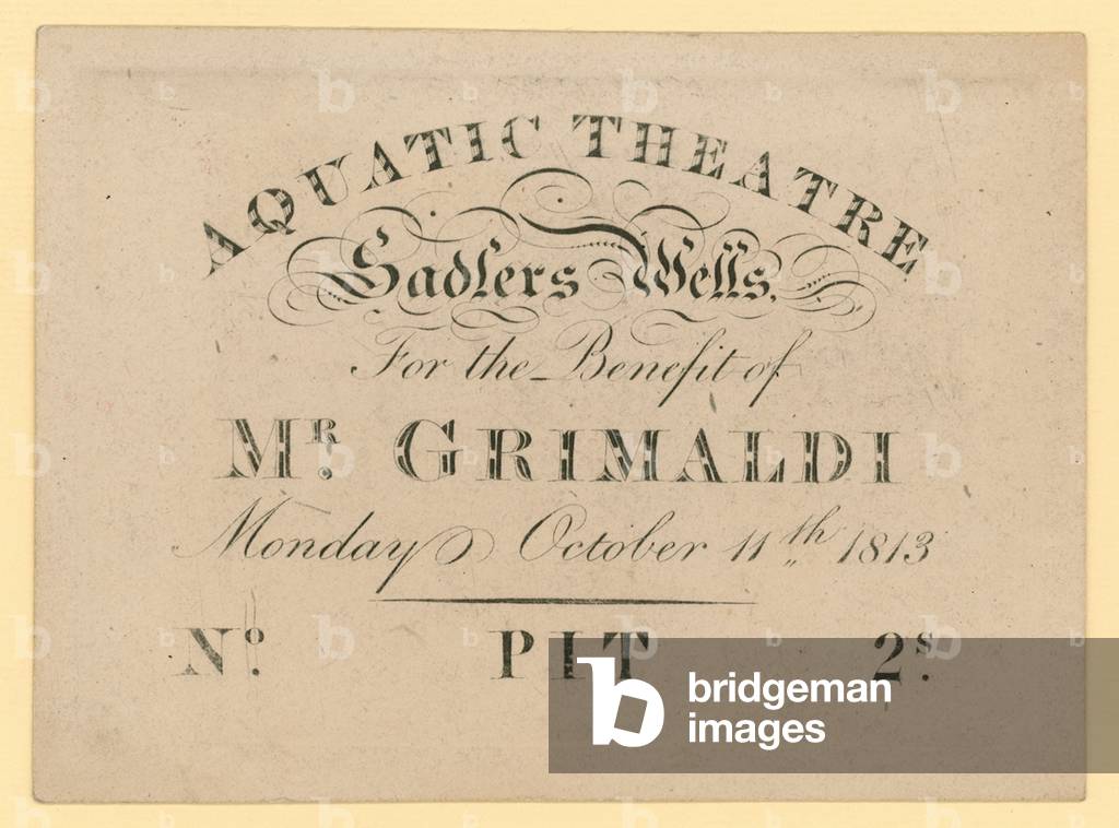Ticket for the Aquatic Theatre, for the benefit of Mr Grimaldi, 11 October 1813 (engraving)