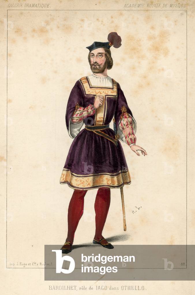 Baroilhet in the role of Iago from Othello (coloured engraving)