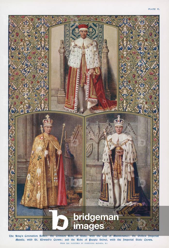 King George VI in his coronation robes (colour litho)