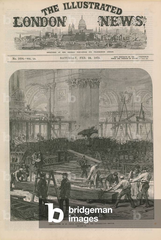 Preparations in St Paul's Cathedral for the Thanksgiving Service (engraving)