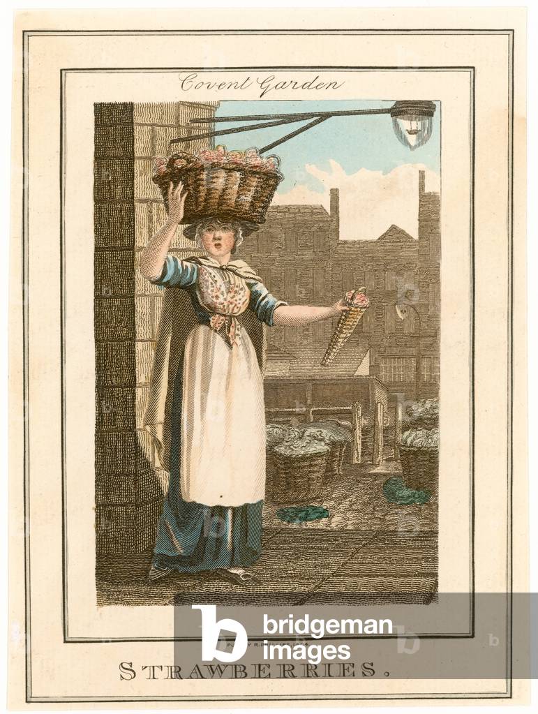 Covent Garden.  Strawberries (coloured engraving)