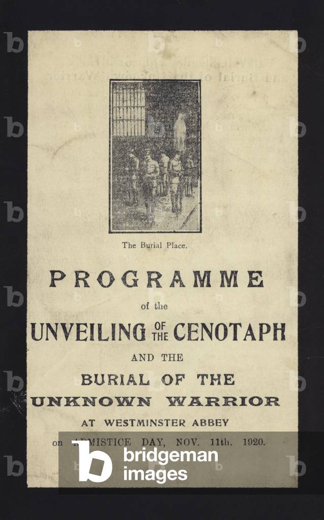 Programme for the unveiling of the Cenotaph and the burial of the Unknown Warrior, Westminster Abbey, London, 11 November 1920 (litho)