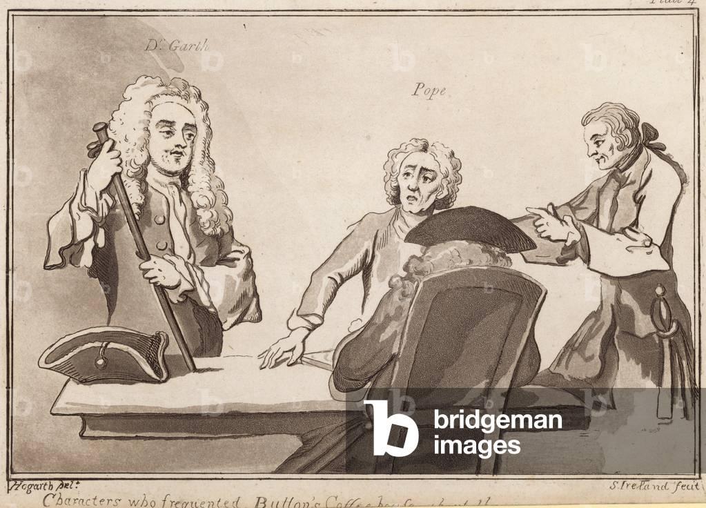 Characters who frequented Button's Coffee House about the year 1720s: Dr Garth, Pope (engraving)