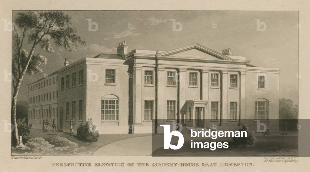Perspective elevation of the Academy House at Homerton (engraving)