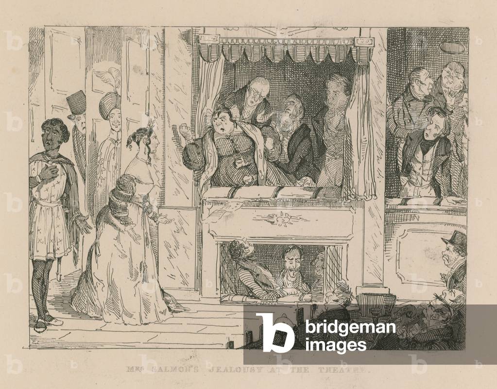 Mrs Salmon's jealousy at the theatre (engraving)