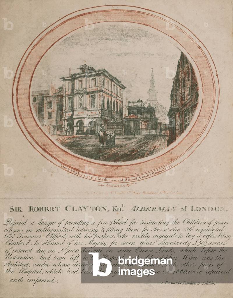 The west front of the Mathematical School, Christs Hospital, 1775 (colour litho)