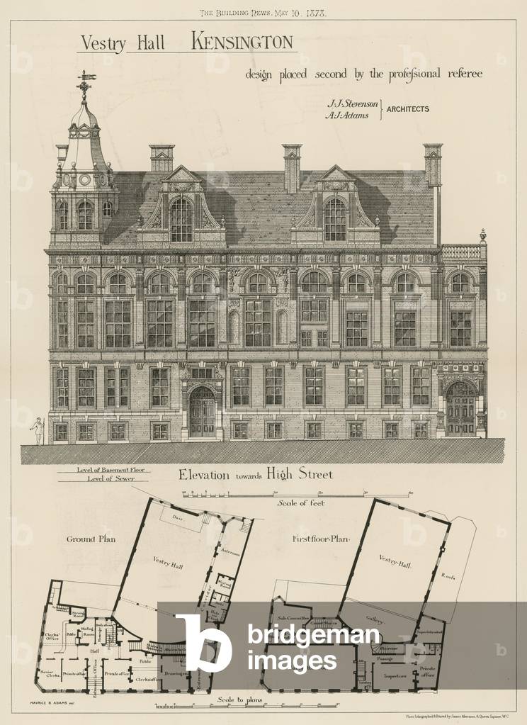 Vestry Hall, Kensington, design placed second by the professional referee (engraving)