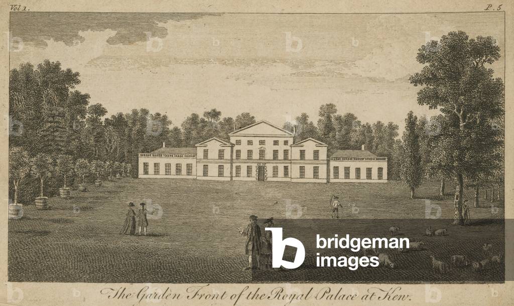 The garden front of the Royal Palace at Kew, London (engraving)