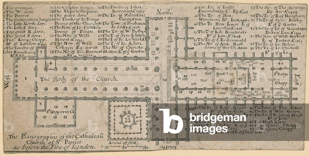 Plan of St Paul's Cathedral, London before the Great Fire of London (ink on paper)