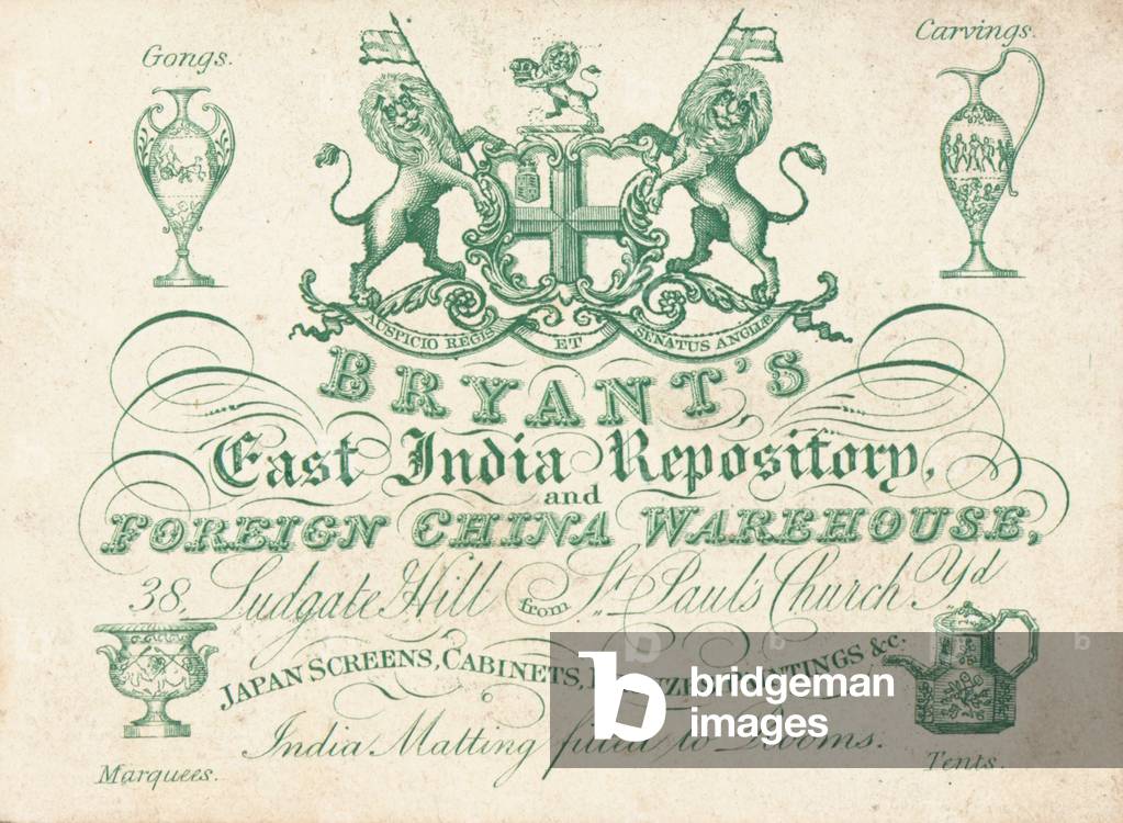 Trade card, Bryant's East India Repository (engraving)