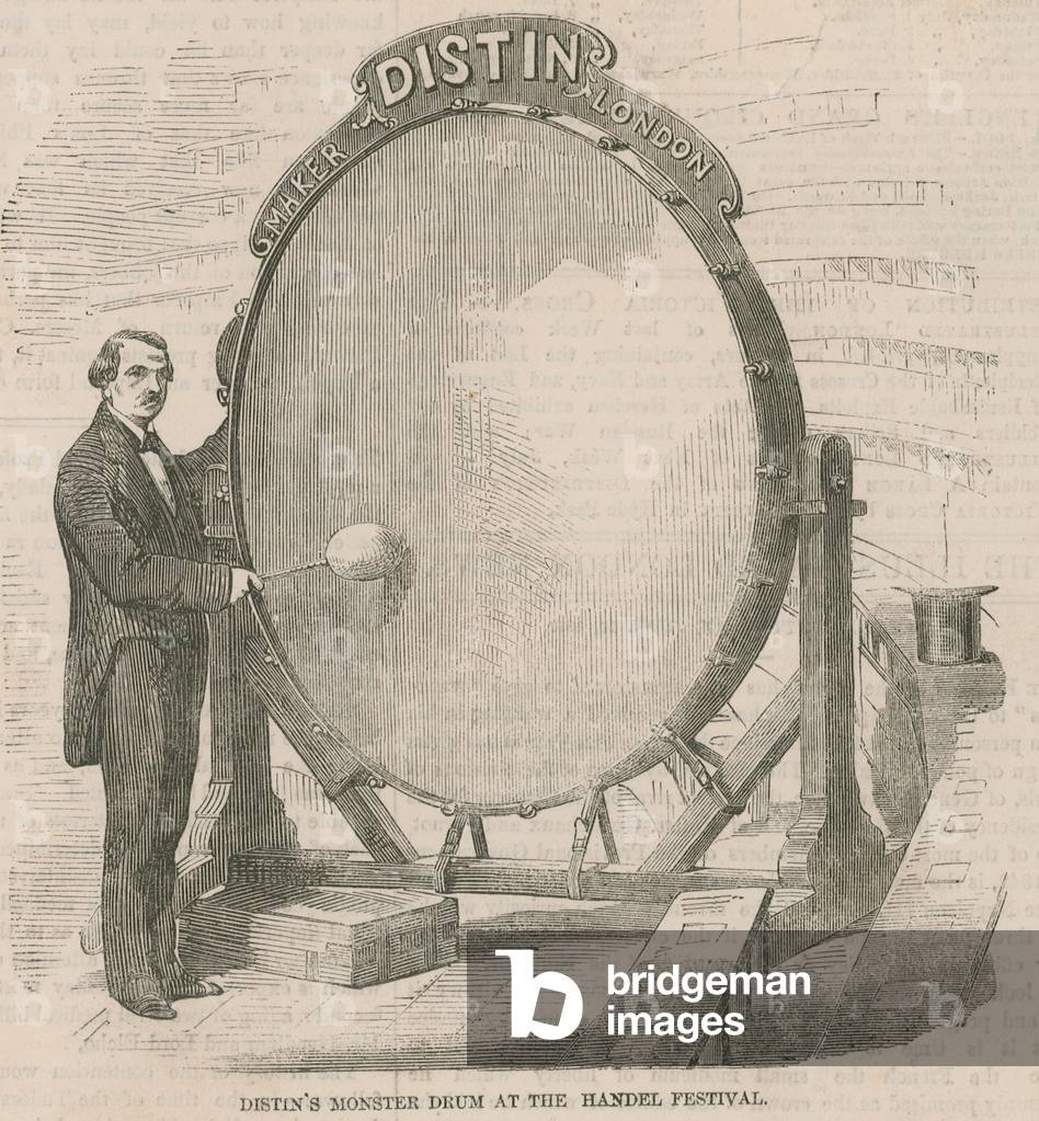 Distin's Monster Drum at the Handel Festival (engraving)