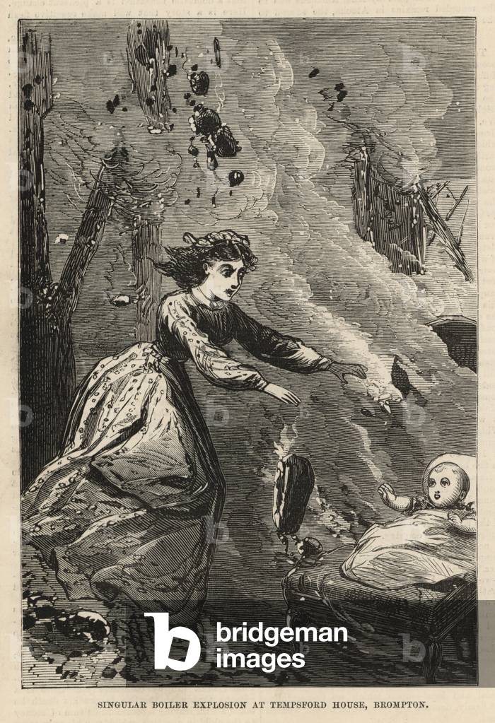 Singular boiler explosion at Tempsford House, Brompton (engraving)