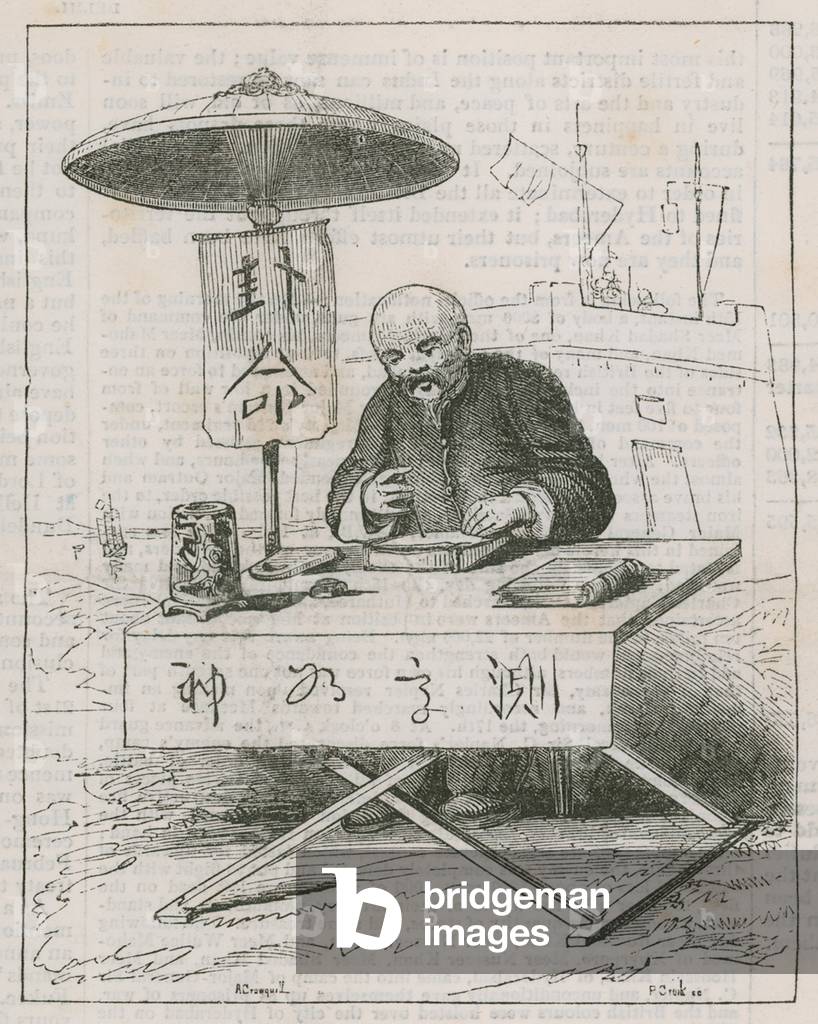 Chinese writing; A visit to the Chinese Collection (engraving)