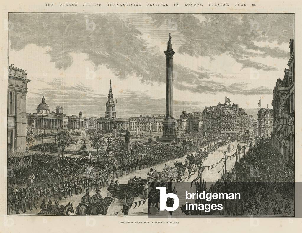 Royal procession in Trafalgar Square (engraving)