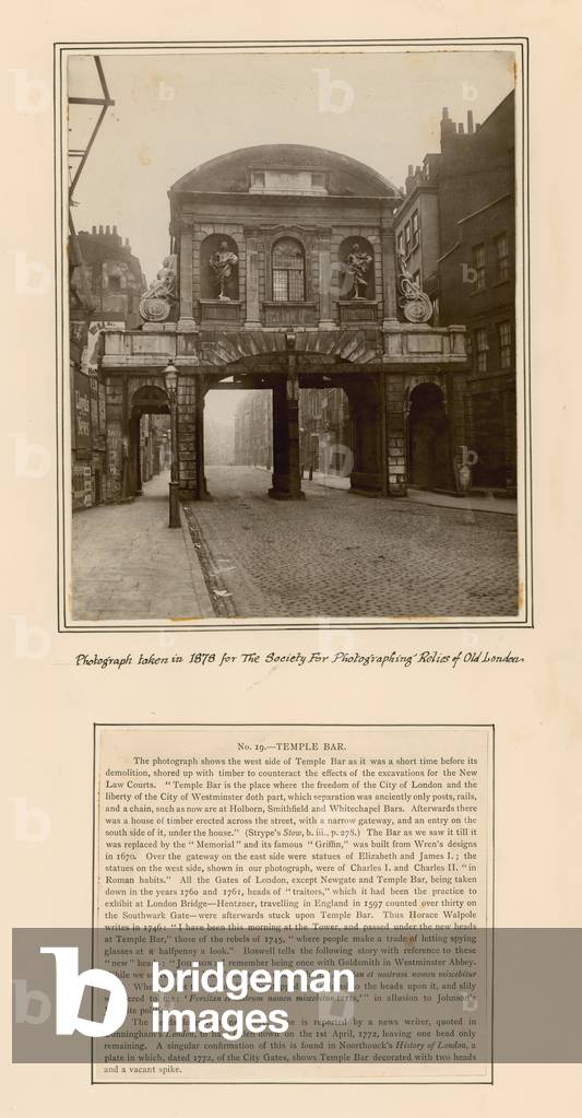 Temple Bar, London, Photograph taken in 1878 (engraving)