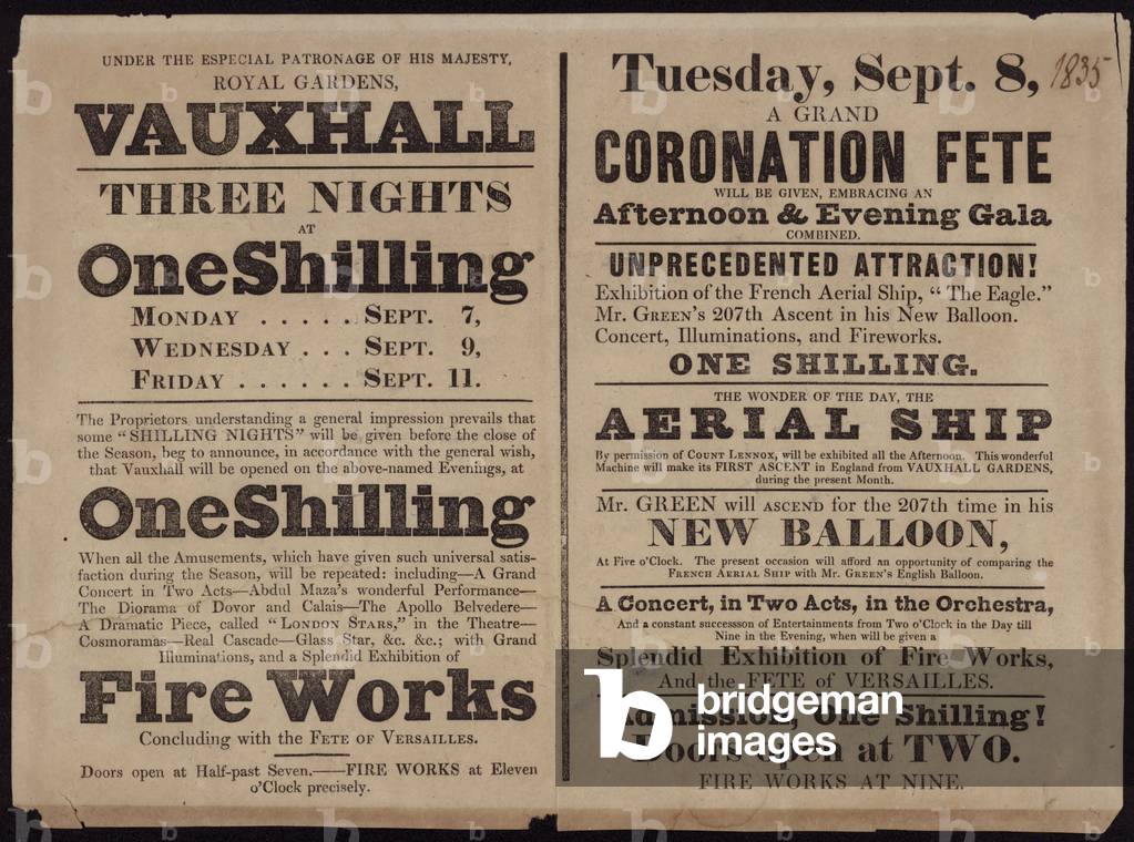 Advertisement for the Royal Gardens (engraving)