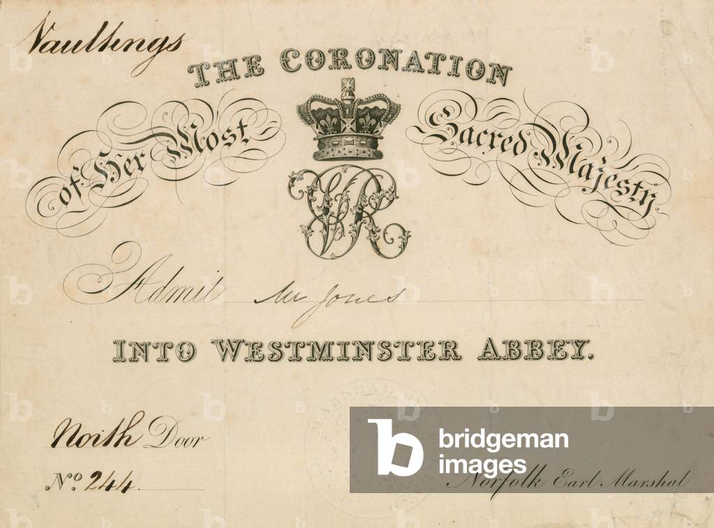 Invitation to the Coronation of Her Most Sacred Majesty at Westminster Abbey, 28 June 1838 (engraving)
