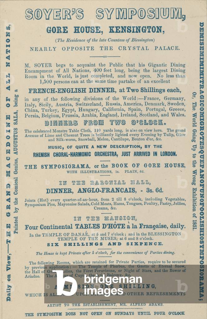 Advert for Soyer's Symposium, Gore House, Kensington (engraving)