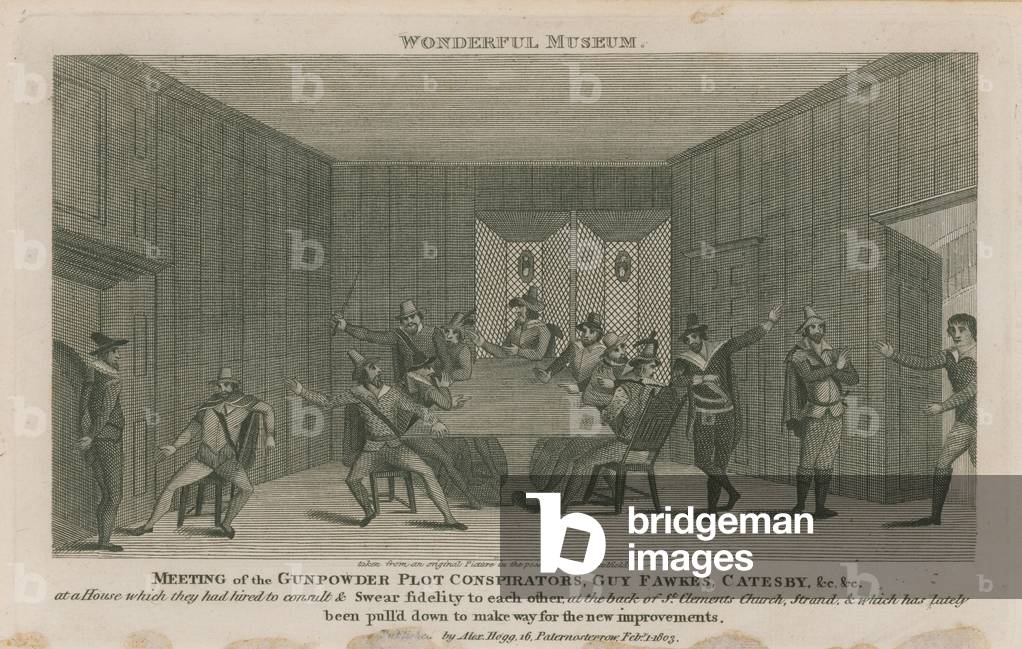 Meeting of the Gunpowder plot conspirators (engraving)