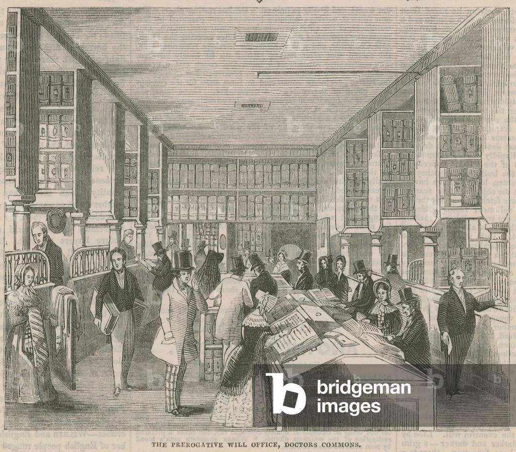 The Prerogative Will Office, Doctors Commons, London (engraving)