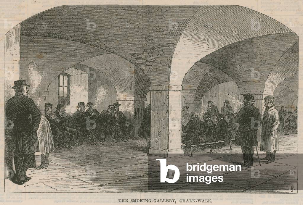 A visit to Greenwich Hospital; The smoking gallery, Chalk Walk (engraving)