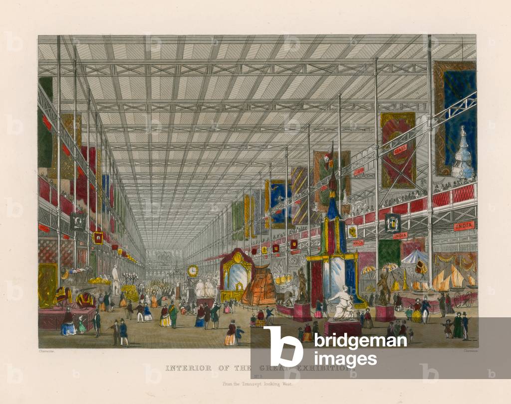 Interior of the Great Exhibition, from the transept looking west (engraving)