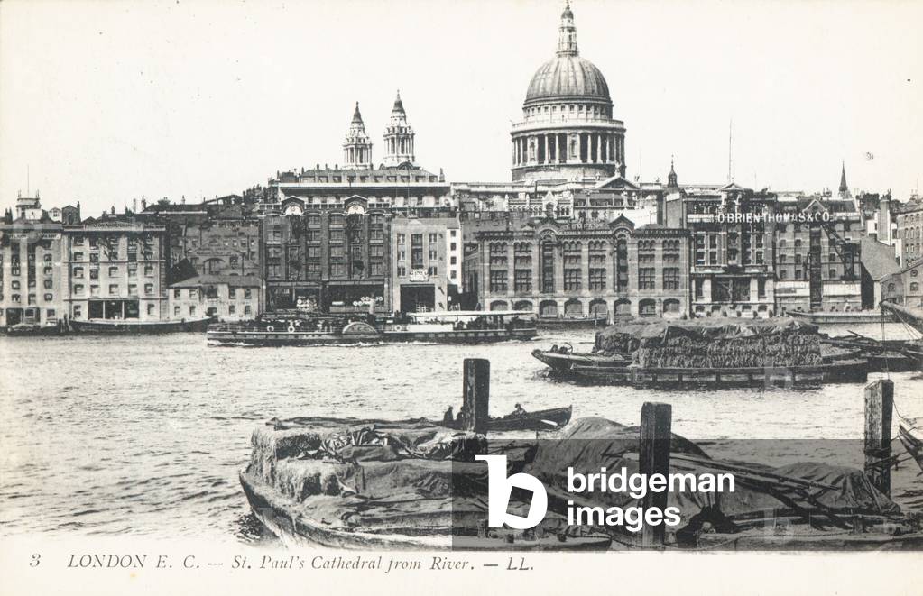 St Paul's Cathedral from the River Thames (b/w photo)