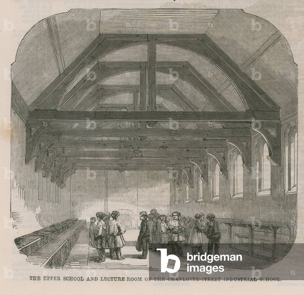 Upper school and lecture room of the Charlotte Street Industrial School (engraving)