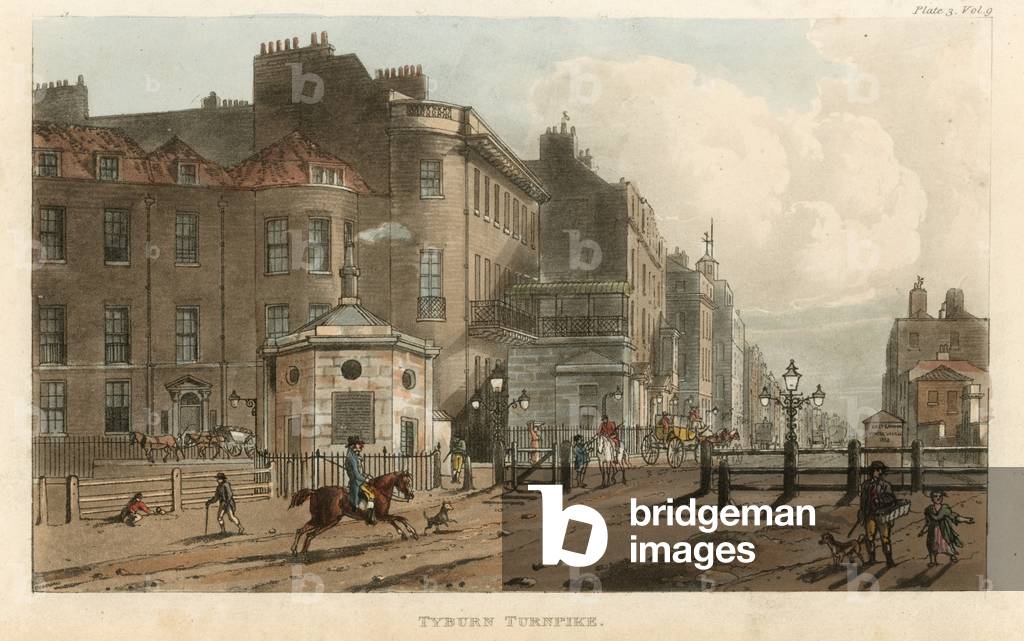 The Tyburn Turnpike (coloured engraving)