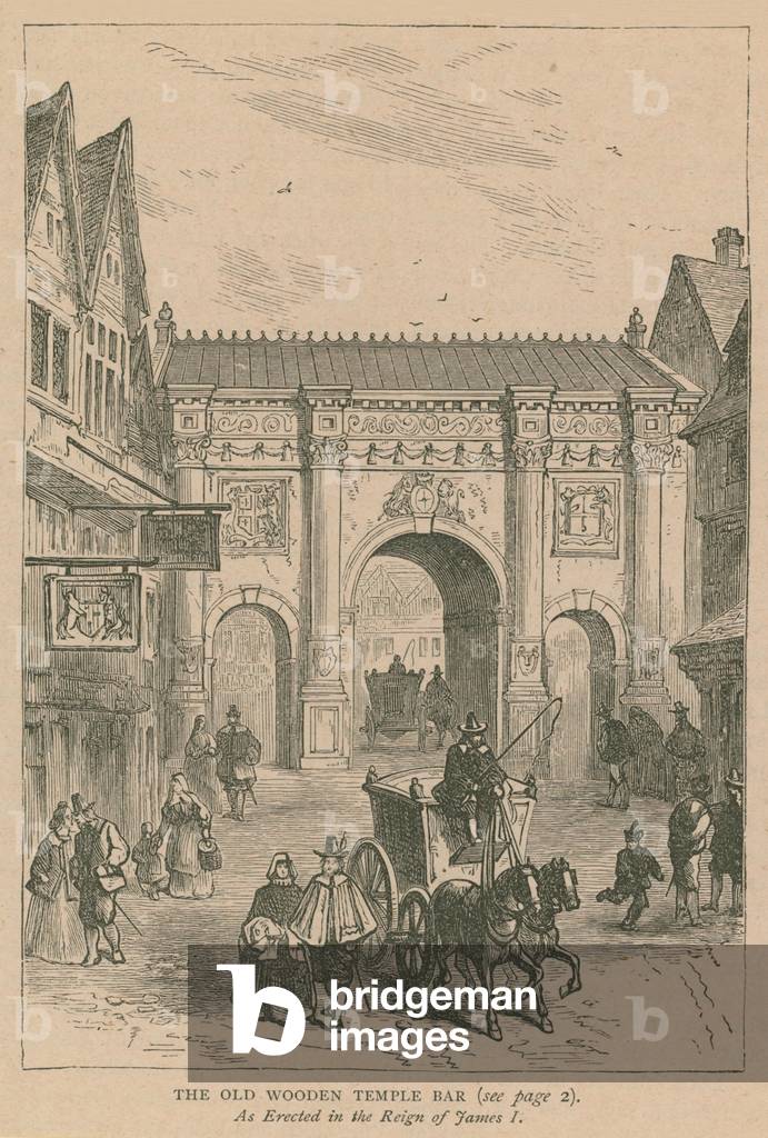 The old wooden Temple Bar (engraving)