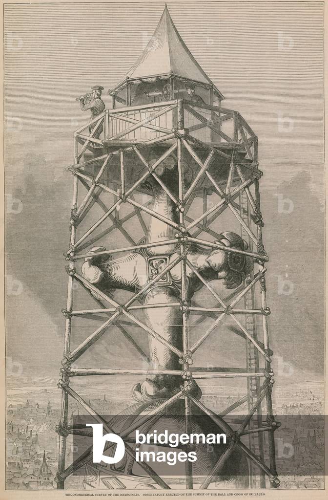 Observatory erected on the summit of the ball and cross of St Paul's Cathedral (engraving)