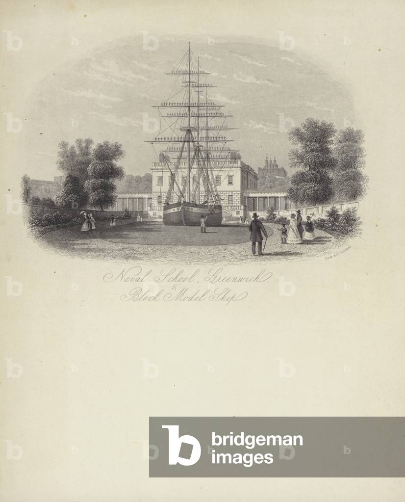 Naval School, Greenwich, Block Model Ship (engraving)