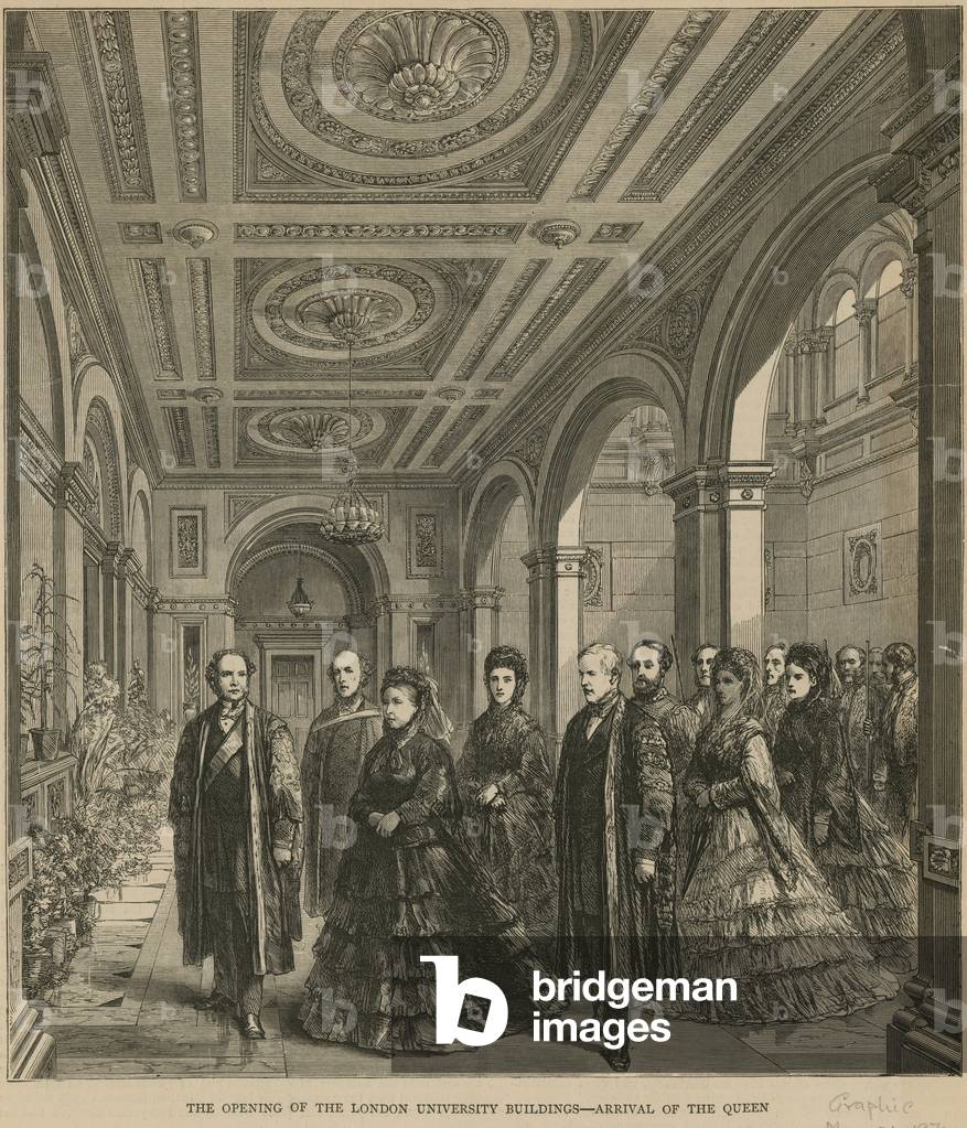 The opening of the London University buildings - arrival of the Queen (engraving)