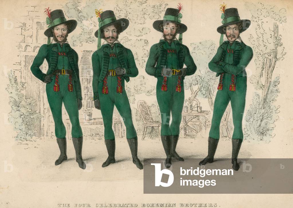 The Four Celebrated Bohemian Brothers (coloured engraving)