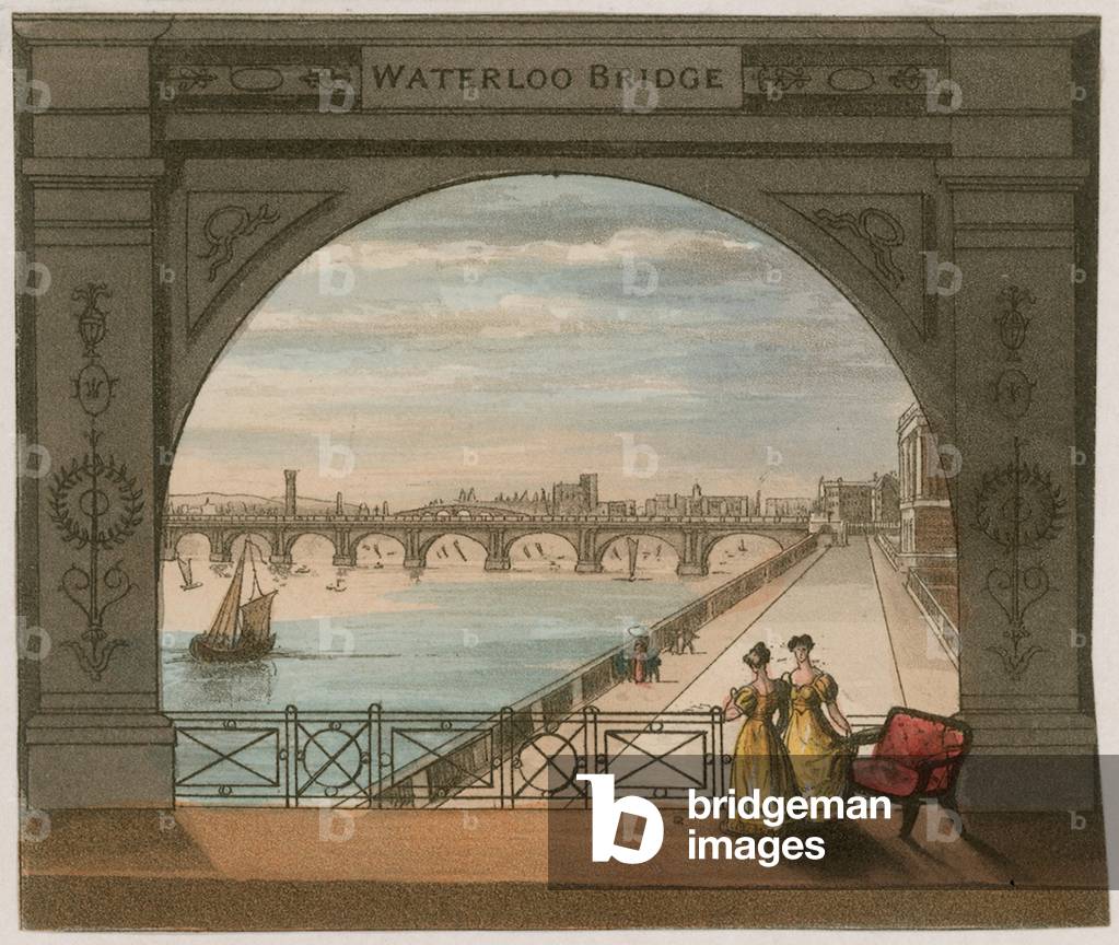 Waterloo Bridge, London (coloured engraving)